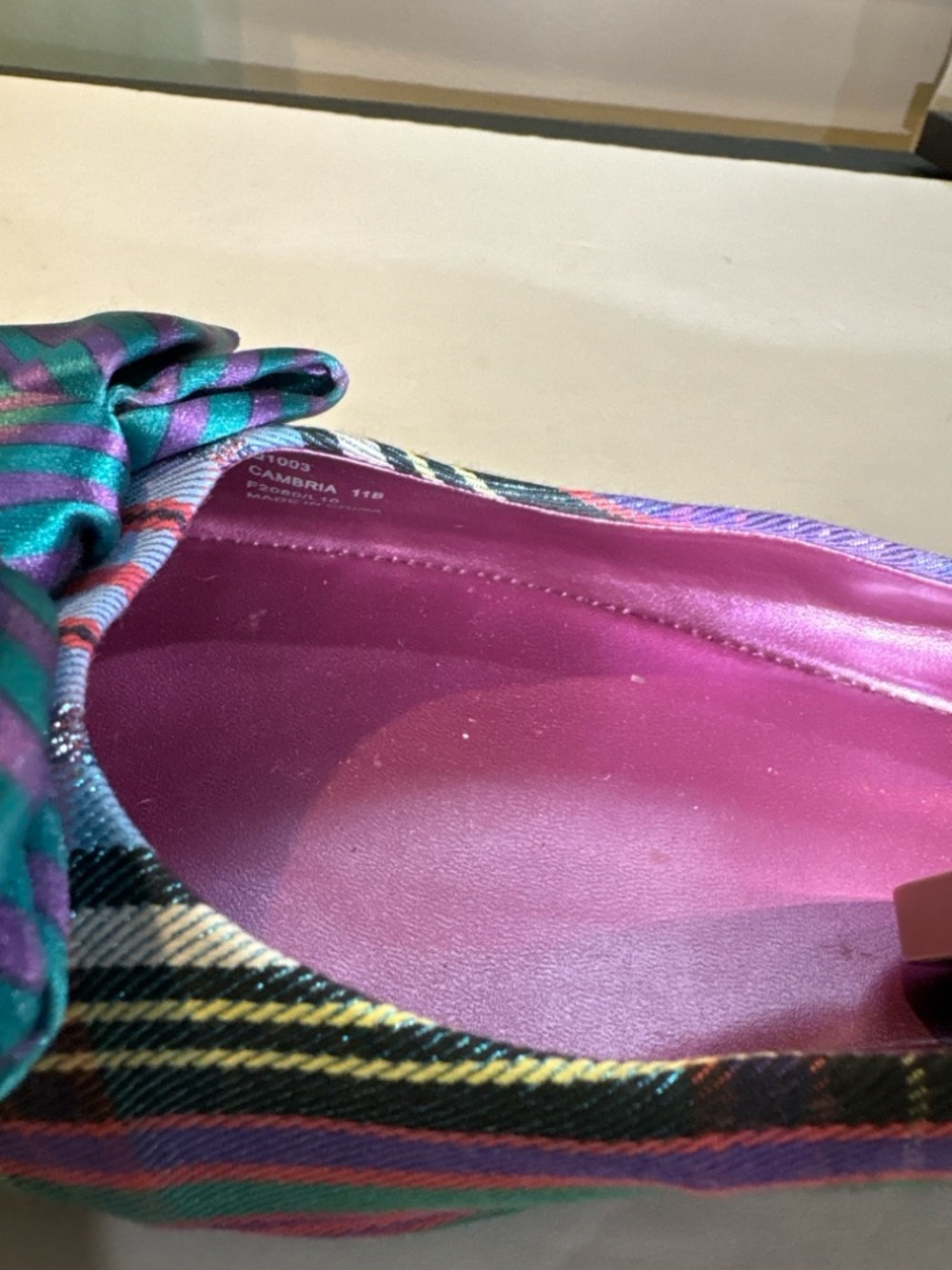 Coach Striped Bow 🩰 Flats in Green & Purple Pink Insole 11B Hard to Find - Picture 5 of 10